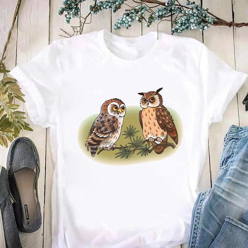 Womens Personalized Owl Print Graphic TShirt Short Sleeve Round Neck Summer Fashion Trend Aesthetic Top