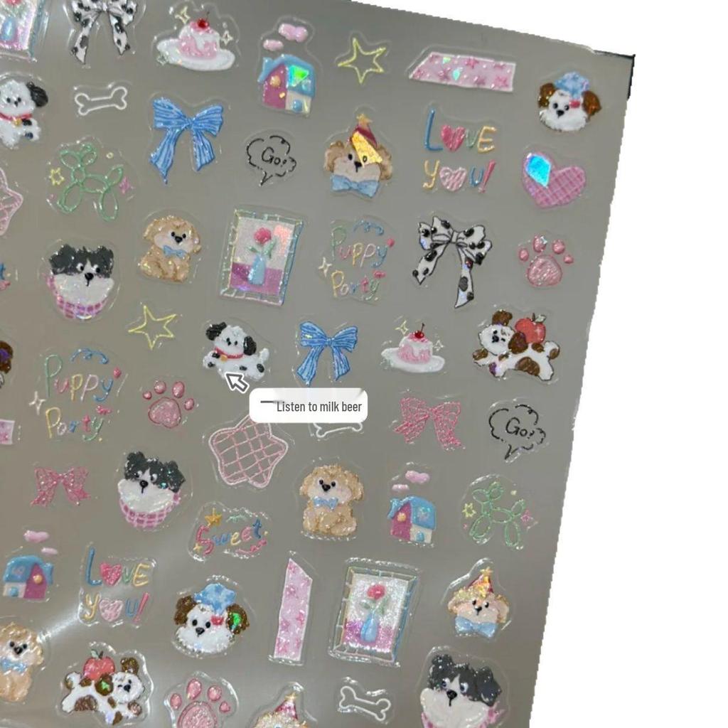 Korean Cute Puppy Bow Nail & Journal Stickers