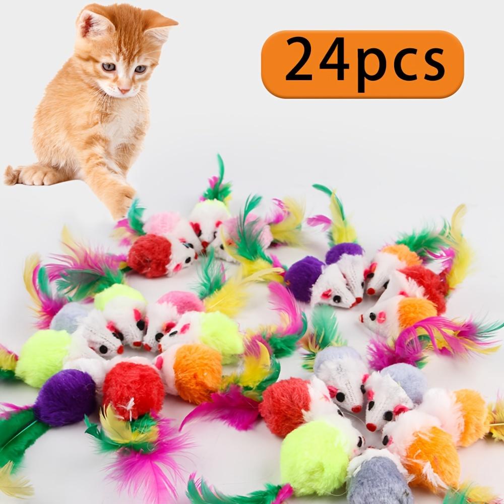 

24Pcs Realistic Mouse Cat Toys Feather, Battery-Free Dental Training, All Cats, Random Colors&Styles