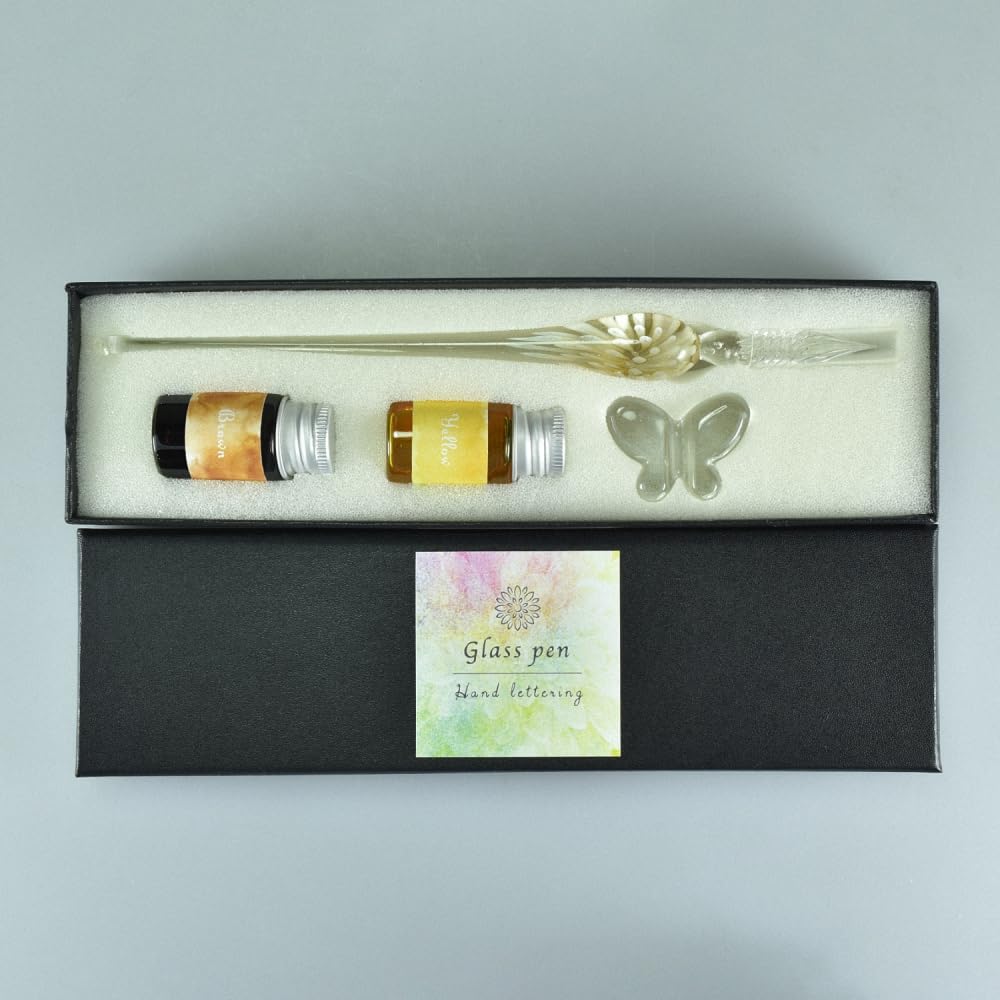 Fourcart Cute Handmade Glass Pen Flower Yellow Set 2-Color