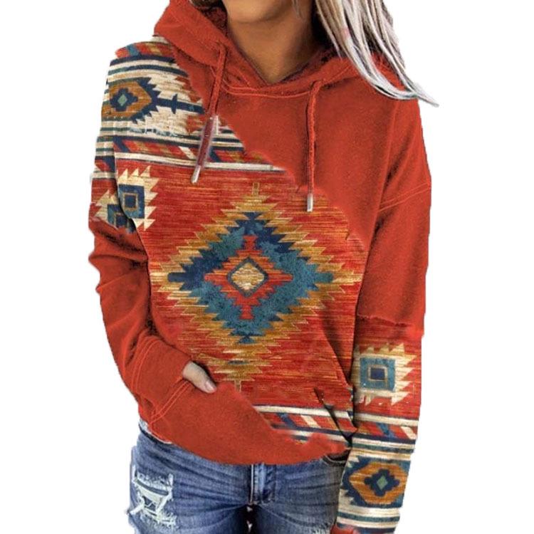 2026 Autumn/Winter Women's Ethnic Style Print Sweatshirt - European & American Fashion