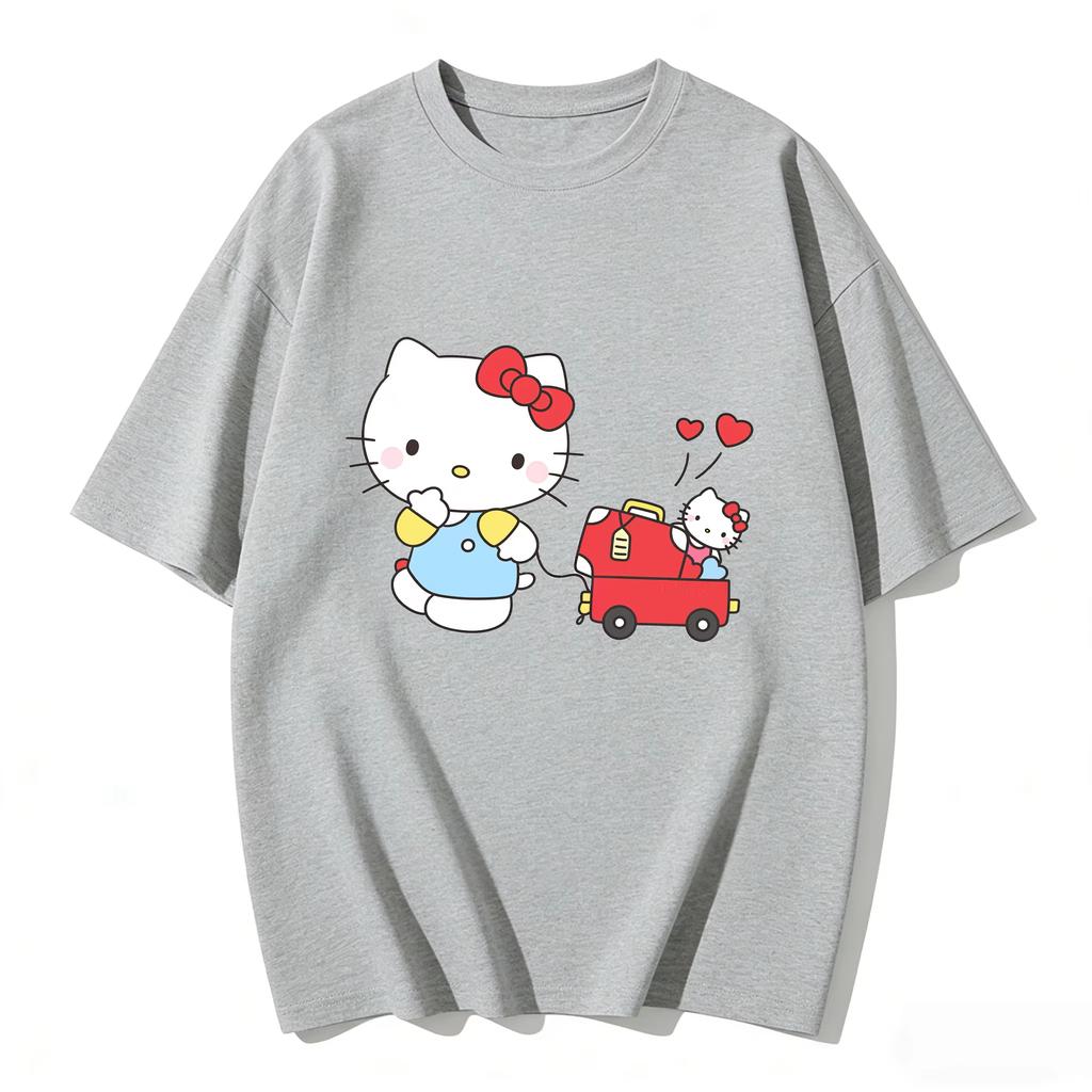 2026 Summer Hello Kitty Cartoon Printed Short Sleeve Pure Cotton Tshirt Womens Family Matching Outfits Classic Fashion Tee Top