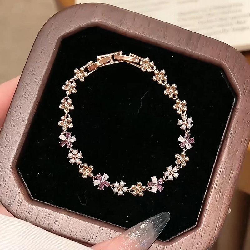 Классический Цветочный Искрящийся Алмазный Шампанское-Золотой Браслет Сладкий Легкий Люкс Изысканные Браслеты для женщин Банкет Подарок