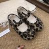 Grey Woolen Inner Height-increasing Fluffy Shoes for Women's Winter Wear 2025 New Warm and Velvet Flat-bottomed Mary Jane Cotton Single Shoes