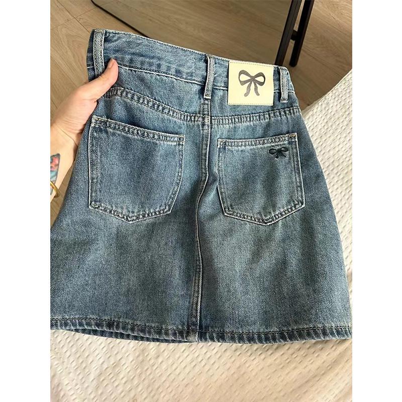 

Plus Size High Waist American Denim A-line Skirt for Women - Summer Slimming Hip Hugging Short L [110-120 lbs]