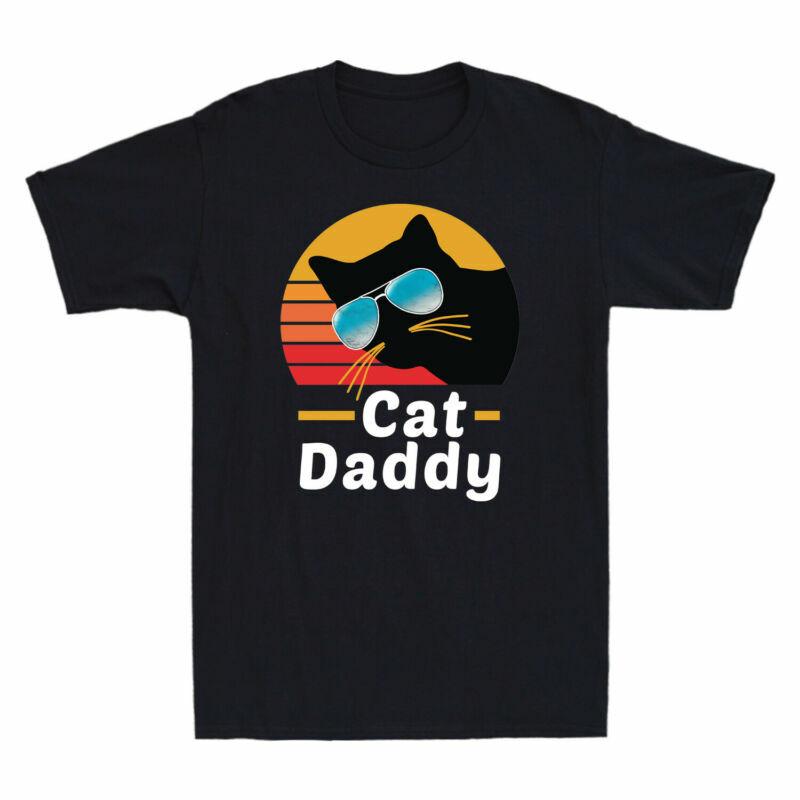 Cat 80s Tshirt Short Distressed Unisexs Vintage Sunglasses Funny Cat Daddy Sleeve