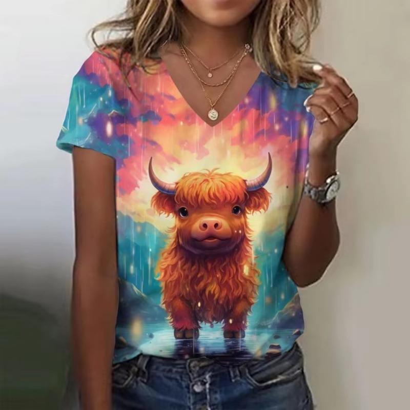 Cute Girl 3D Print Women's T-Shirts Top Casual Short Pullover Sleeved V-Neck Plus Size Tee Shirt Female Everyday Clothing