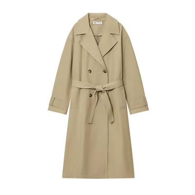 Womens Fashion Trench Coat Turn-down Collar Long Sleeve Solid Color Double-breasted Mid-length Street Style Versatile