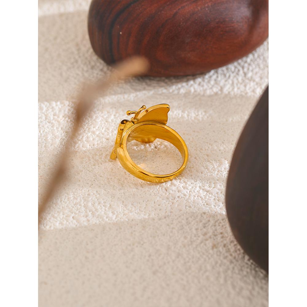 Yhpup Roestvrij Staal Metaal Gegoten Geïntegreerde Vlinder Mode Ring 18K PVD Gecoat Waterdicht Textuur Goudkleur Mode Sieraden