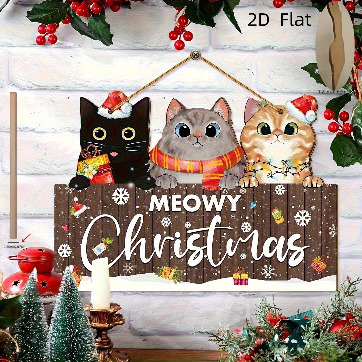 

1pc 2D Flat, 2D Flat Christmas Wooden Ornament- 3 Cats Wearing Christmas Hats and Scarves Pattern, Wooden Door Decoration