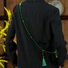 Green Beaded Tassel Crossbody Necklace - Retro Chinese Style Sweater Chain Accessory