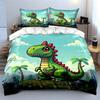 Cute Pixel Art Green Dinosaur Bedding Duvet Cover Set  (1*Duvet Cover 2*Pillowcases, Without Duvet Insert)