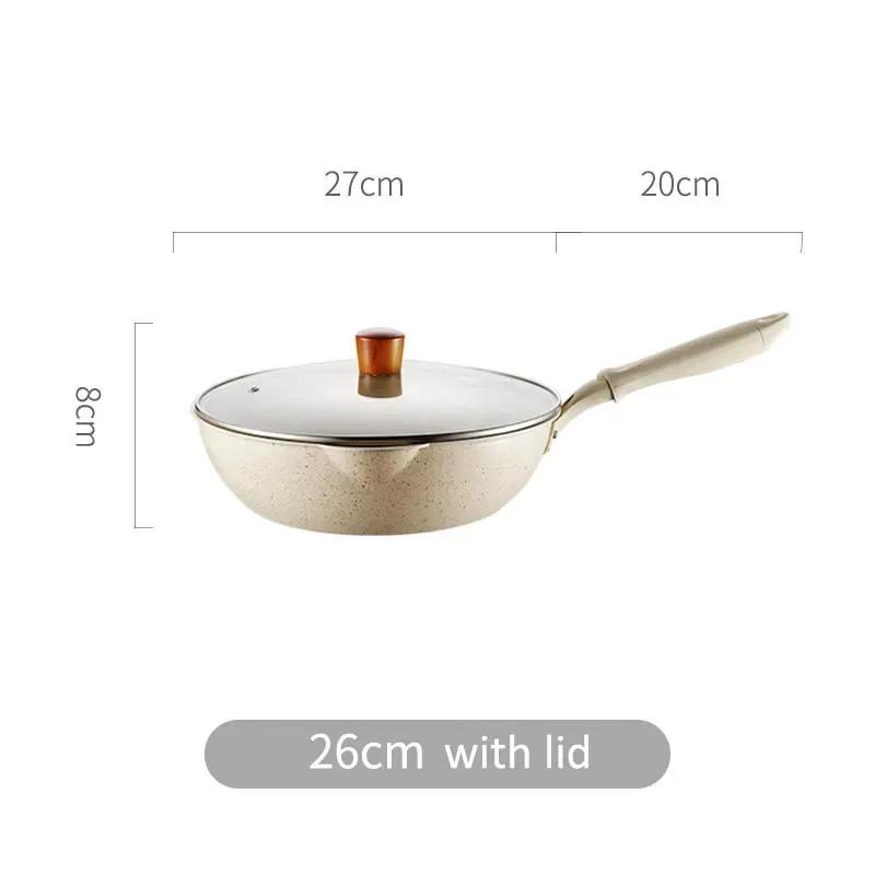 Bodenstarker Maifan-Stein Wok Antihaftbeschichtete Pfannen Bratpfanne mit Deckel Haushalts-Wok Kochgeschirr für Induktionsherd Küchenutensilien