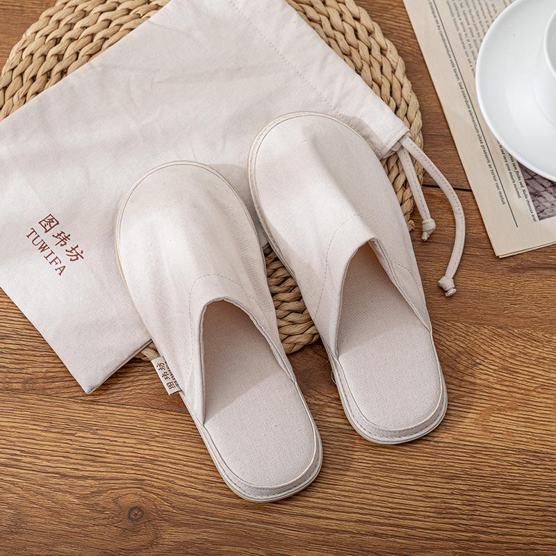 Portable Non-Slip Cotton Linen Slippers - Silent, Comfortable, Washable & Foldable for Travel, Hotel, and Home Use. 34-36