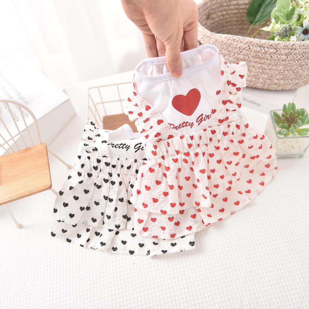 Spring & Autumn Pet Heart Maid Dress Skirt - Breathable Dog Outfit for Outdoors