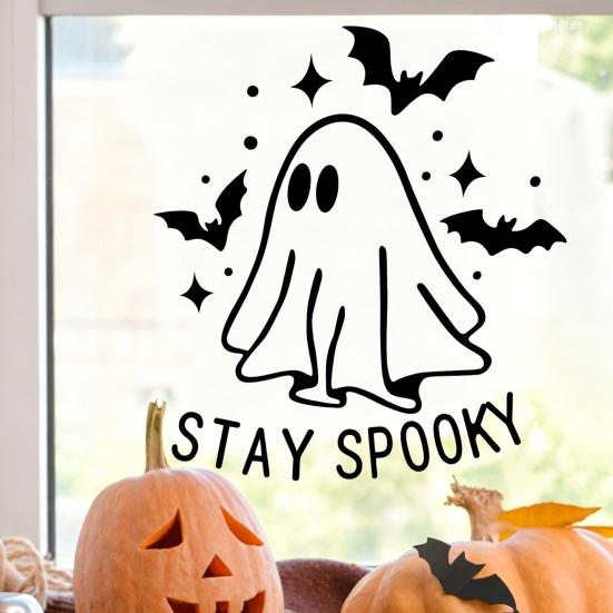 xiaobudian Halloween Cartoon Ghost Window Cling, Waterproof Bat Static Glass Sticker, Removable No Adhesive Sticker for Holiday Party