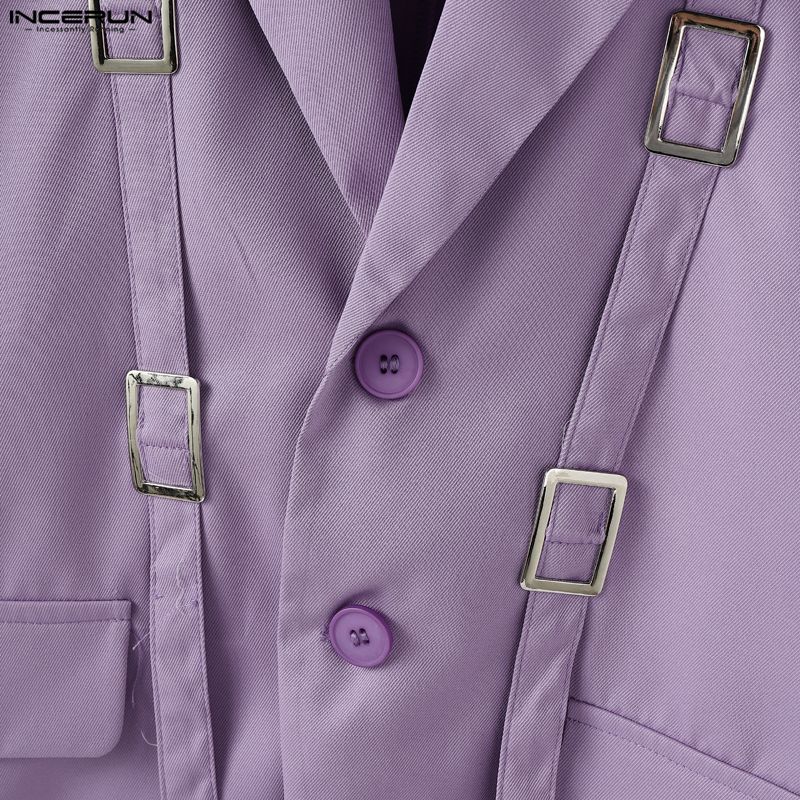 INCERUN Paltoane Blazer Subțiri cu Rever pentru Bărbați, Mânecă Lungă, Decupaje cu Nasturi