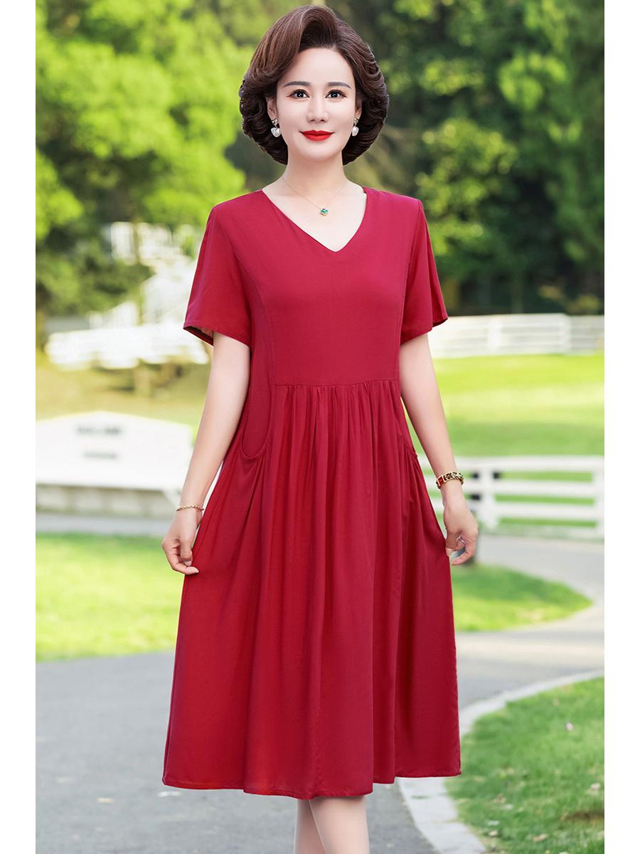 

Solid Color Summer Cotton Dress for Women Aged 40-50 - Loose Fit 5XL