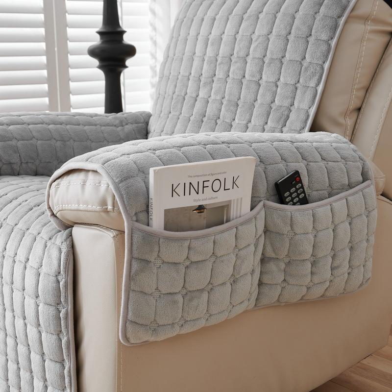 Winter Siamese Sofa Cushions Simple Modern Solid Color Plush Plaid Sofa Set