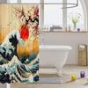 Japanese Wave Shower Curtain Kids Cherry Blossoms Bathroom Shower Curtain Set For Boys Girls Japanese Ukiyoe Theme Home Decor