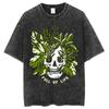 Couple T-Shirts Loose Oversized Wash Denim Tees Skull Botanical Print Casual Chic Unisex Short-Sleeved Vintage Top