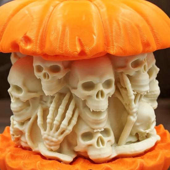 Horror Skull Pumpkin Decor 3D Printed Figurine, Gothic Skeleton Statue, Party Ornament Creepy for Home Office Holiday Statue