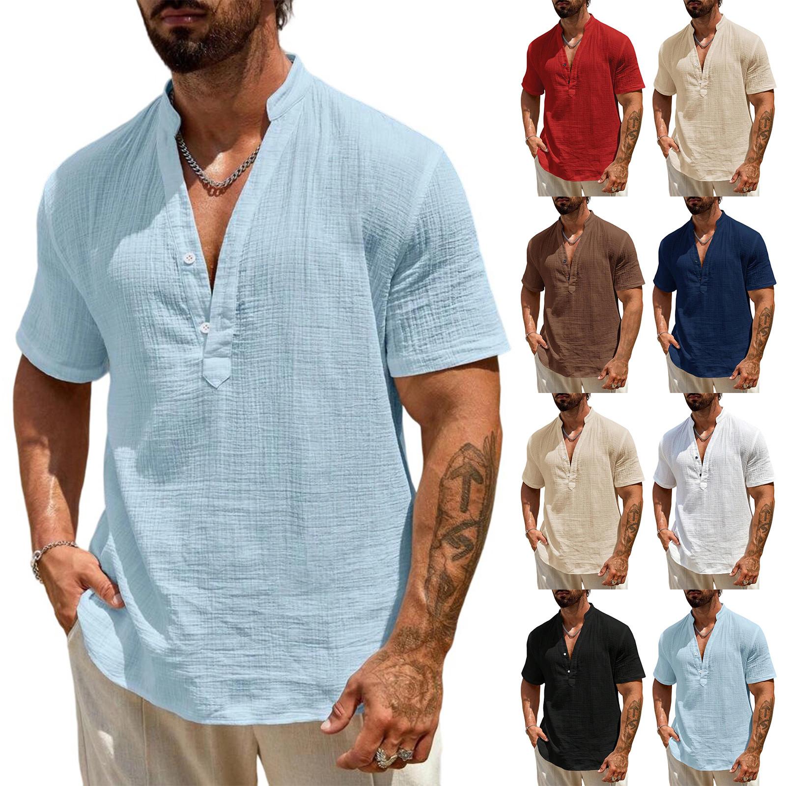 

Men S Stand Up Collar Short Sleeved Top Sports Shirt L