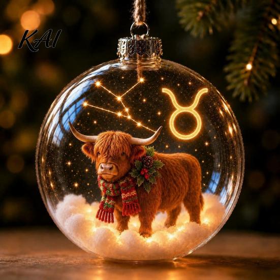 Decorative Spheres for Home Lighted Zodiac Christmas Ornament, Glowing Sign Ball with Warm LED, Acrylic Xmas Balls Party 3D Clear Hanging Pendant Tree