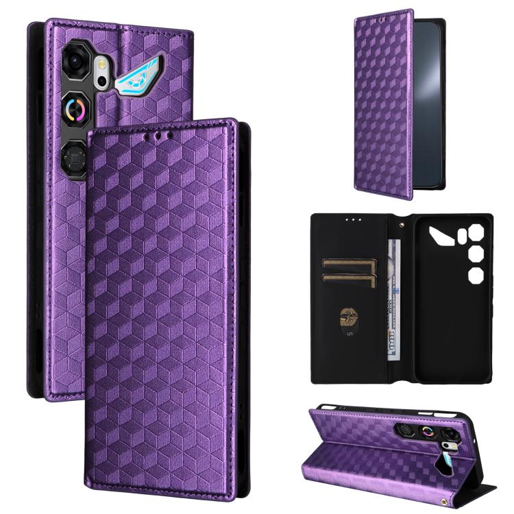 Cubic Grid Texture Flip Leather Phone Case