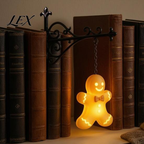 Battery Operated Bookshelf Lamp Christmas Lamp, Nook Light with Warm LED Nightlight, 3D Printed Shade, Cordless Book Vintage Hidden Metal Base,