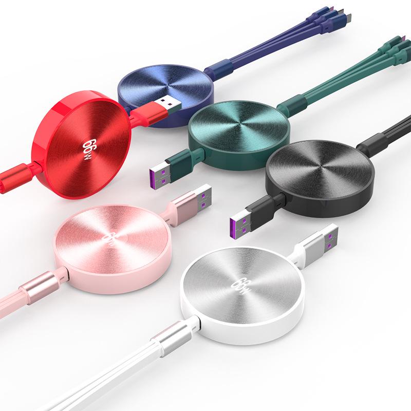 3-in-1 100W Fast Charging Cable, Compatible with Apple and Huawei, 6A Single Pull Design