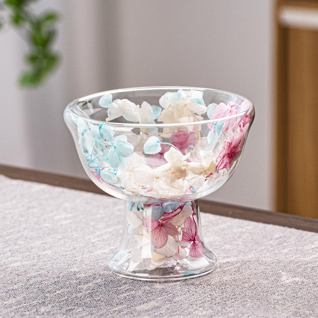 

Double-walled borosilicate glass dessert cup, hydrangea and dried flower decorated ice cream bowl, high-value cold drink cup 1pc сірий/білий