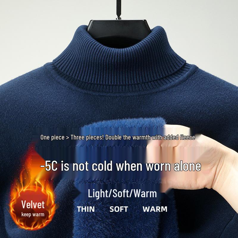 Autumn/Winter 2025 Men's High-Neck Wool Blend Plush-Lined Sweater