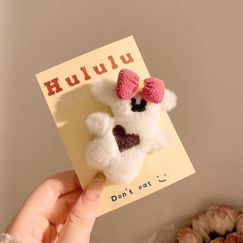 Cute Bear Bow Hairpin Sweet Plush Love Girl Side Bangs Clip Autumn And Winter Ins Wind Bangs Clip