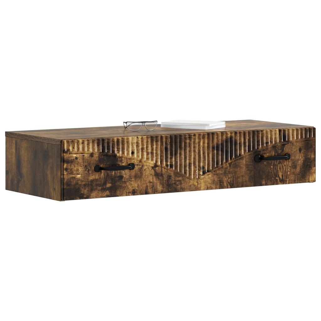 Wall Mounted Side Table Smoked Oak Wood Based Material