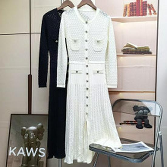 European & American Lapel Long Sleeve Knit Dress - 2025 Single-breasted Waist-cinching Autumn Dress for Women