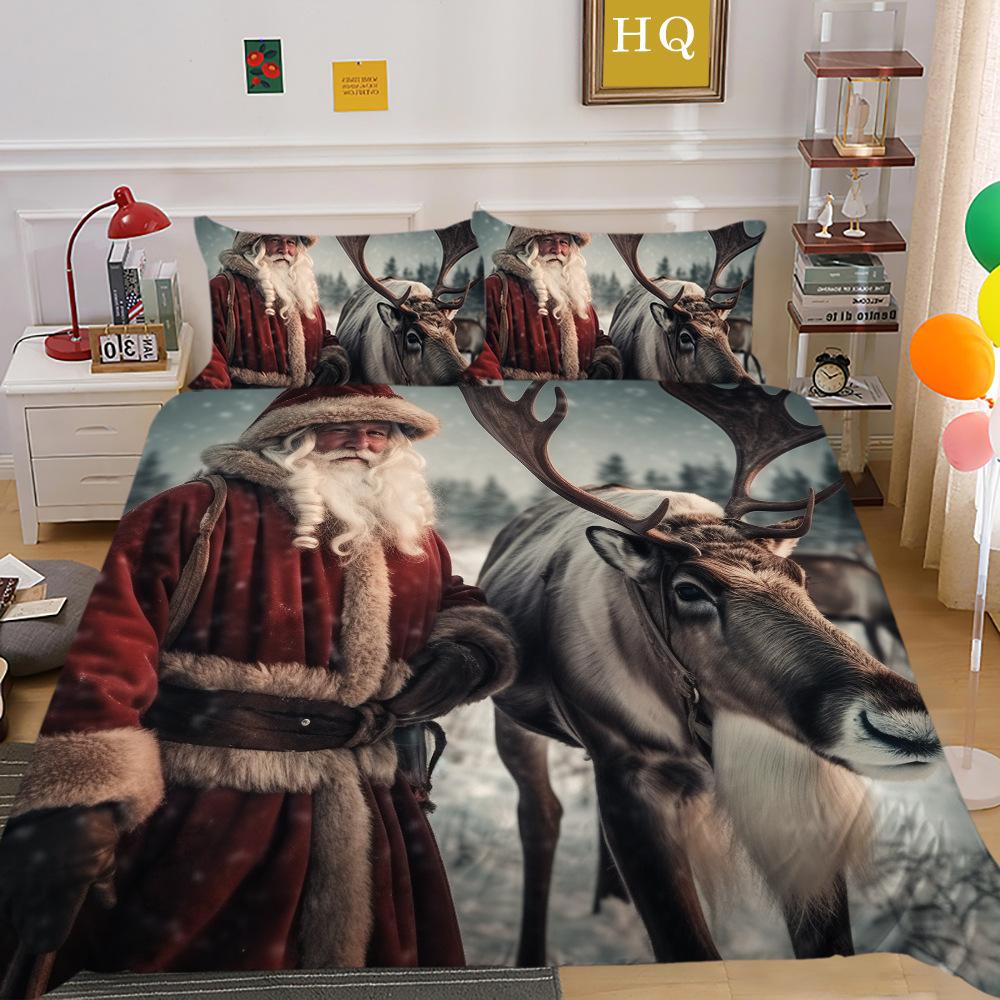 Jultomte Älg 3D-tryckt Polyester Örngott Täcke Två- eller Tredelat Set Tillgängligt