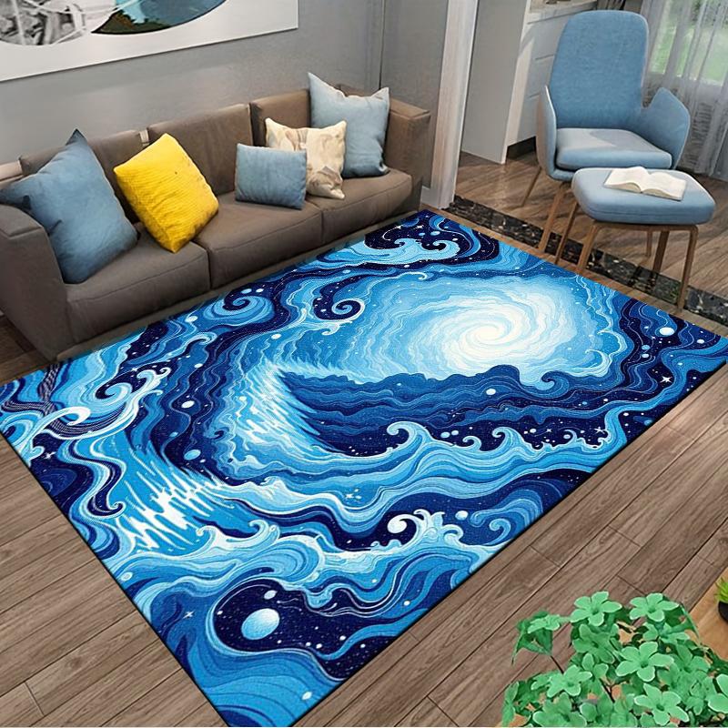 Blue Swirl Galaxy Pattern carpet Non-slip rug suitable for living room and bedroom sofas