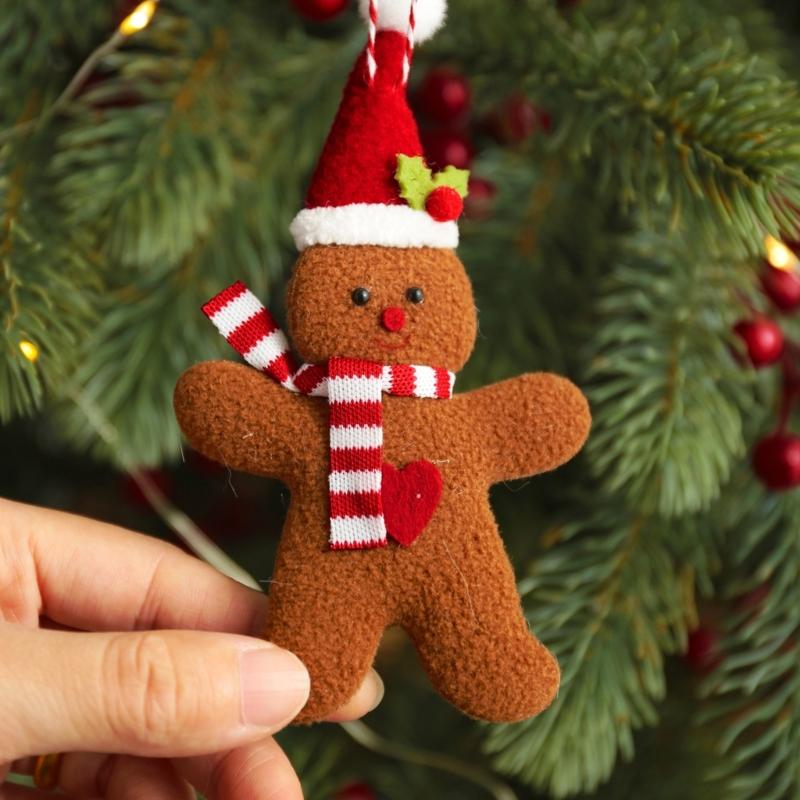Set of 3 Christmas Gingerbreads Man Shape Cloth Ornaments Reusable Hanging Decorations for Holiday Homes Party