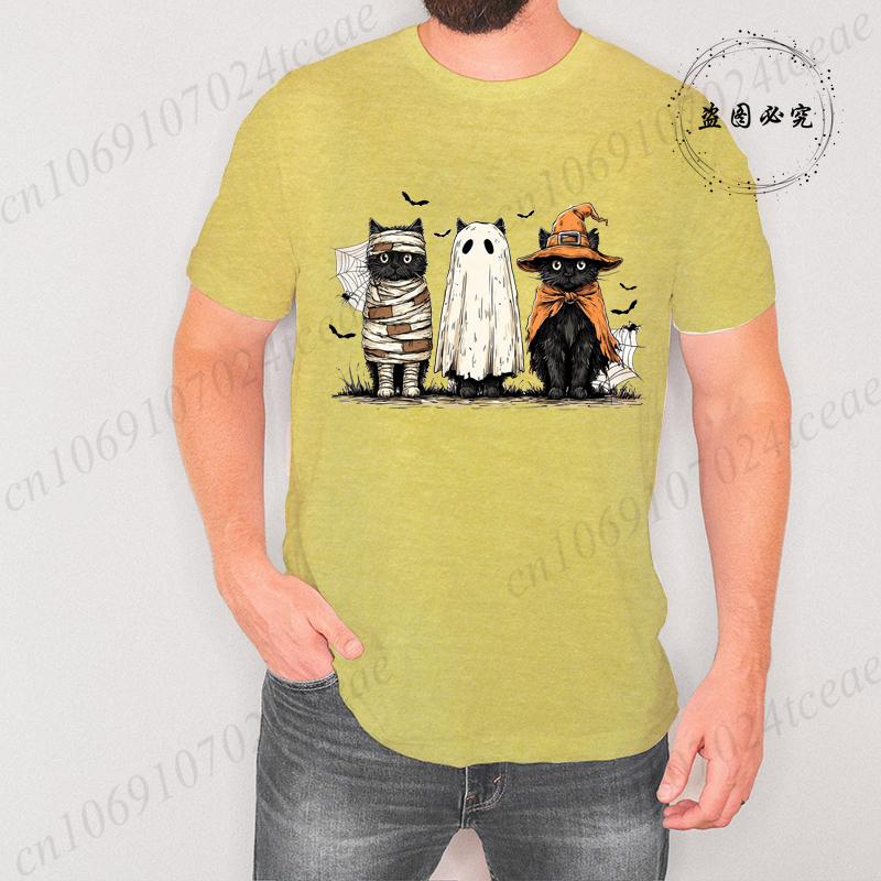 Mens TShirts Black Cat Pumpkin Print TShirt Funny Retro Halloween Graphic Tees for Men Women Clothes Tops Short Sleeve Shirts