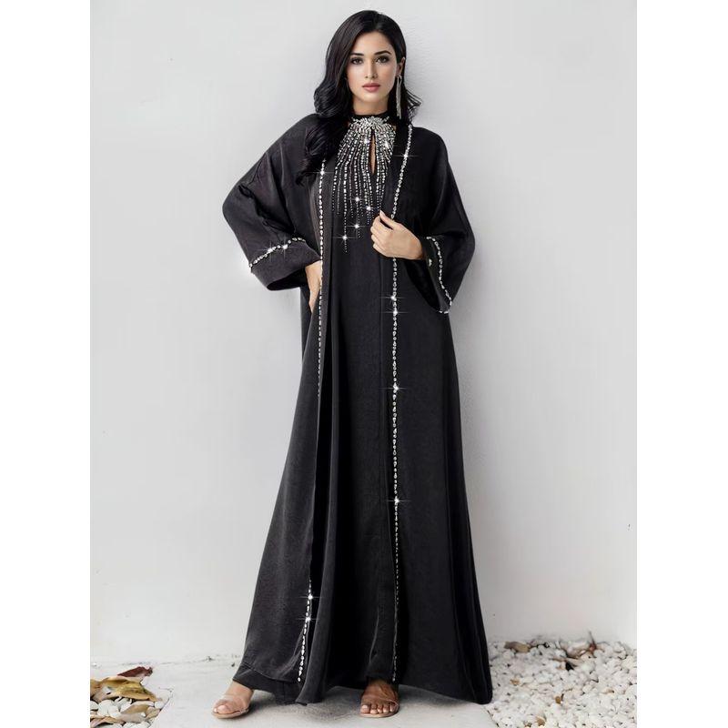 

Новый Ближний Восток Дубай Ручная Вышивка Платье-Роба Комплект из двух предметов Платье с бриллиантами Black XL