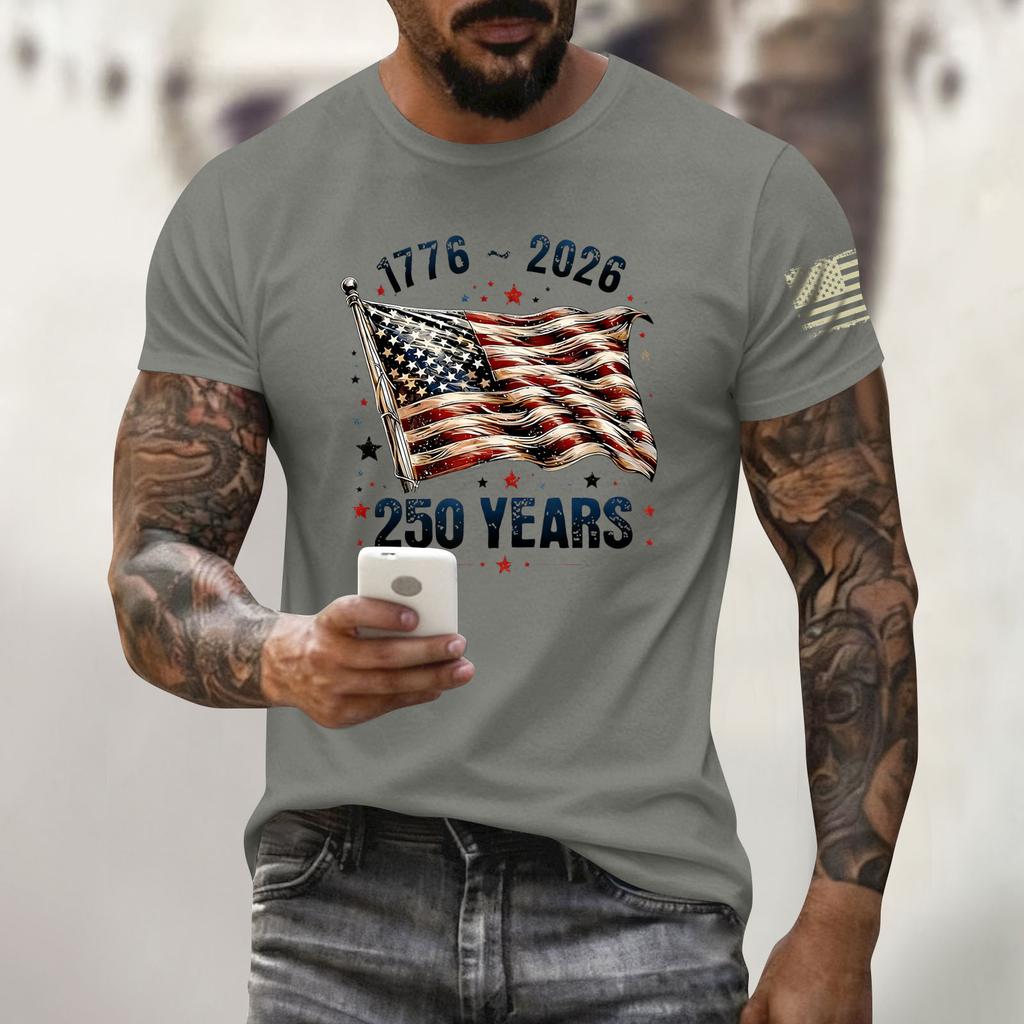 Men's Holiday Print Round Neck Short Sleeve Top Casual Sports Top