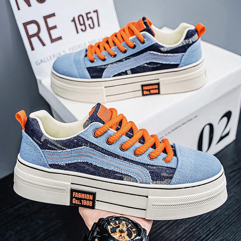 

Модная парусиновая обувь мужская 2025 весна новая мода универсальная повседневная спортивная обувь на толстой подошве увеличивающая рост удобные массивные кроссовки 39 светло-синий