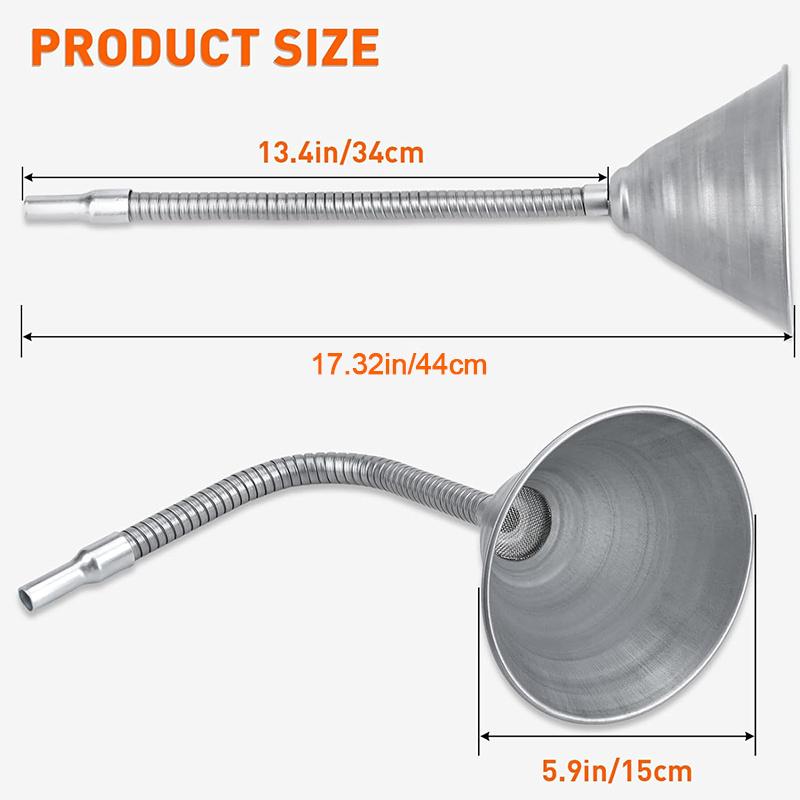 Öltrichter mit Sieb Metalltrichter Langhals-Trichter Ausgießtrichter für Autoöle Fahrzeuge Kraftstoffflüssigkeiten