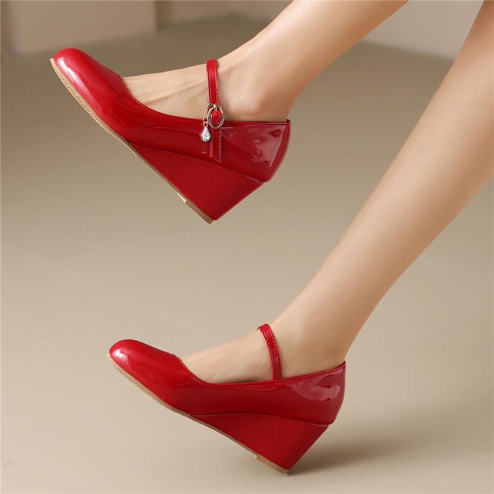 Fashion 2025 Spring Ankle Strap Buckle Wedges Women Shoes Height Heels Office Party Wedding Shoe Casual Women Pumps Zapatos Mujer