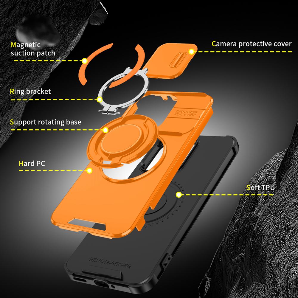 KEYSION 360° Ring Stand Phone Case for OPPO Reno14 Pro 5G Slide Camera Protection Magnetic Shockproof Cover for OPPO Reno14 F 5G