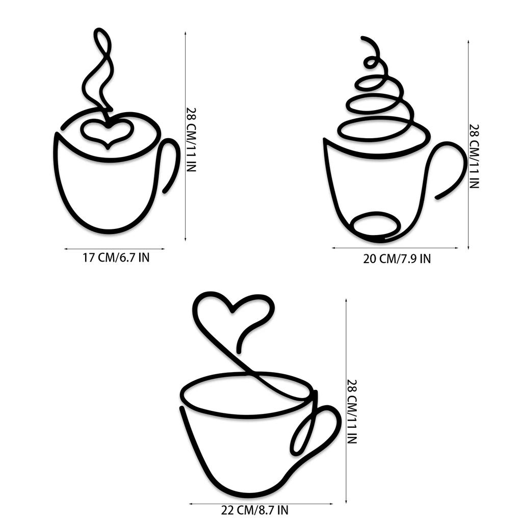 3 Pieces Set Metal Coffee Cup Wall Decor Minimalist Metal Wall Art Decor Add A Touch of Charm to Kitchen Home Wall Decorations