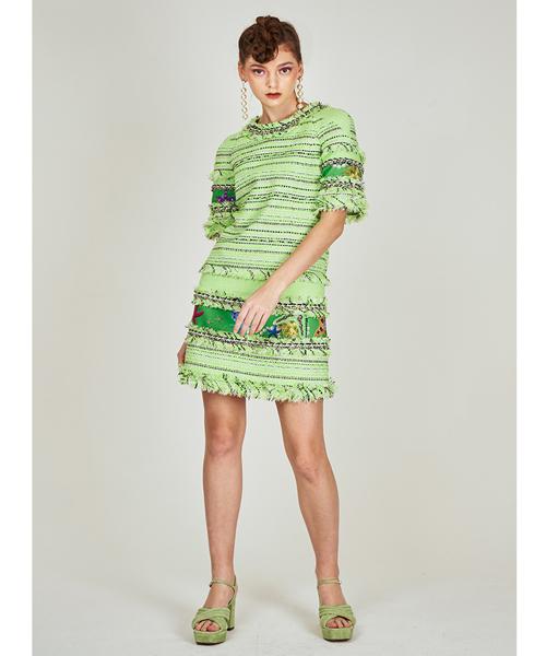 Greedius Tweed Ocean Pearl Print Dress