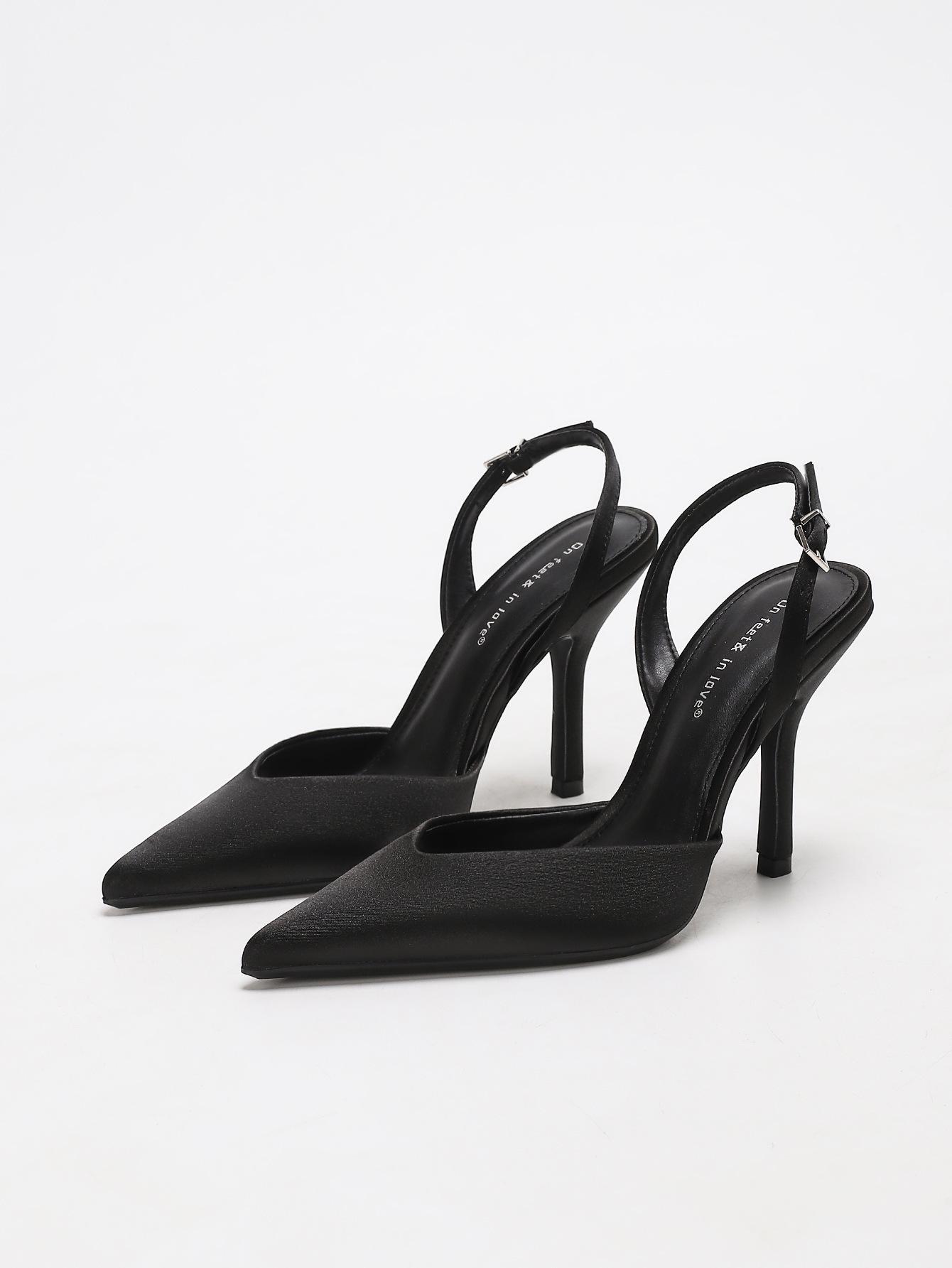 Women s Summer 2025 French Retro Silk Stiletto Sandals with Back Strap 37 чёрный