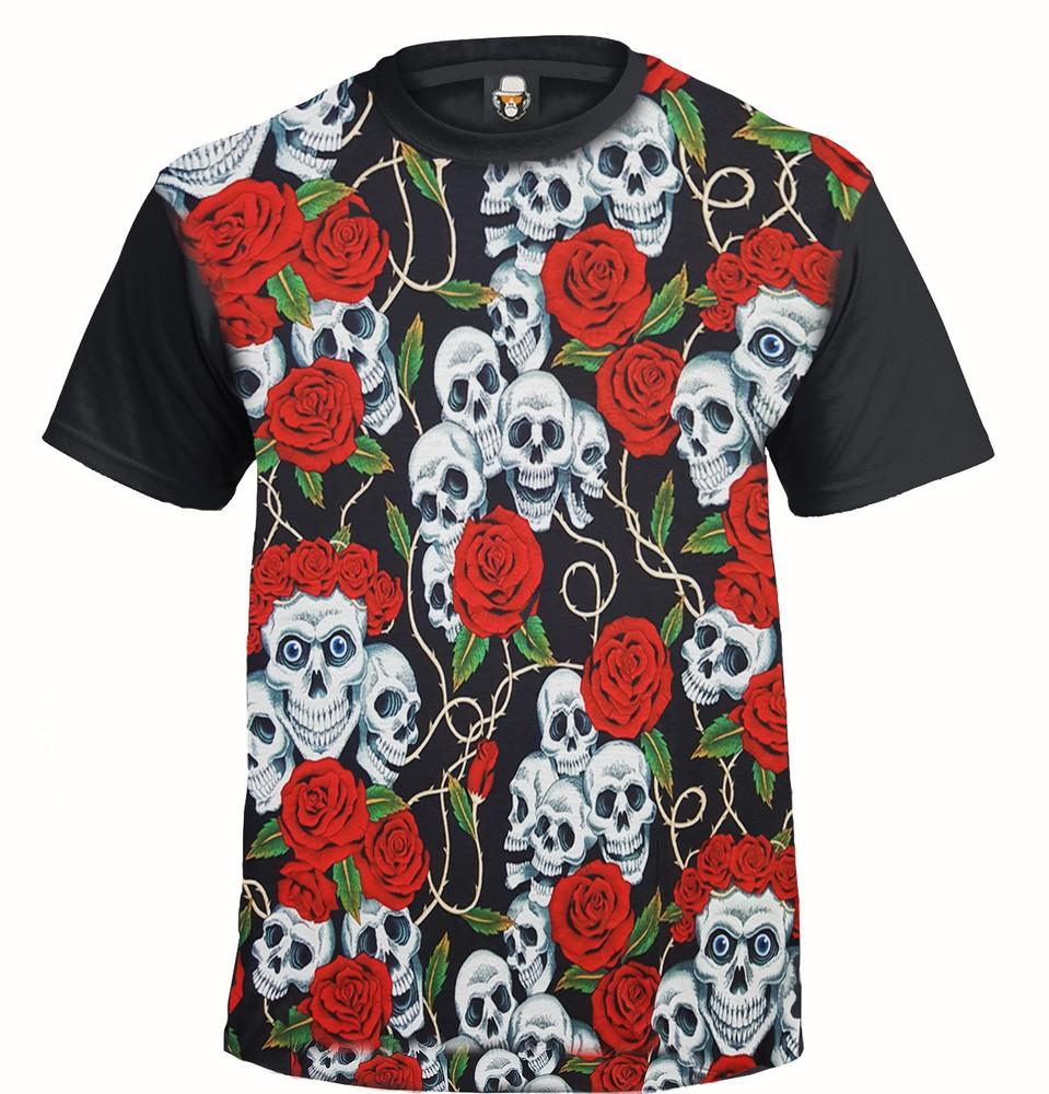 SKULL amp; ROSES Sublimation TShirt/Tattoo wbr/ /Rockabilly/Bi wbr/ ker/Goth/Metal wbr/ /Gift/Top Unisex T-Shirt XL